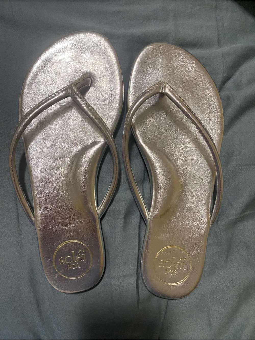 Solei Sea Anthropologie Women Metallic Silver Flip Flop Summer Vacation Sandals